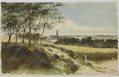 A. Oltmans jr., Gezicht op Arnhem vanuit het noordwesten, potlood en aquarel op papier, 24,9 x 39,6 cm