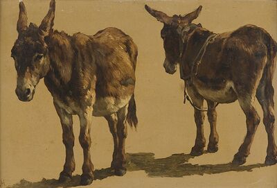 J.H.L. de Haas, studie van twee ezels (1892), olieverf op papier, 31 x 47 cm
