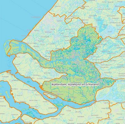 Kaart van Rotterdam, Rijnmond en Schieland.