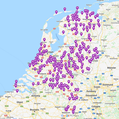 Kaart met de particuliere begraafplaatsen in Nederland