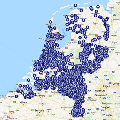 Kaart met alle Roomskatholieke begraafplaatsen in Nederland.