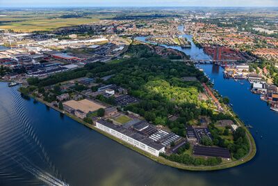Luchtfoto van het Hembrugterrein, gemeente Zaanstad.