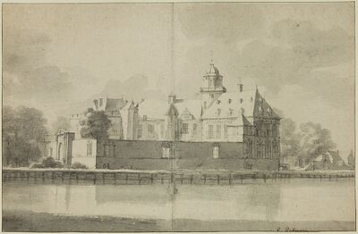 R. Roghman, Kateel Nijenrode te Breukelen (1646-47), zwart krijt, gewassen op papier, 31,4 x 48,3 cm