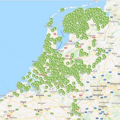 Kaart met alle protestantse of hervormde begraafplaatsen in Nederland.