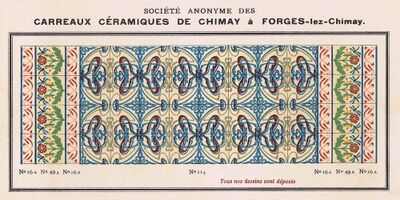 Voorbeeldtekening van vloertegels met art-nouveau patronen uit Frankrijk.