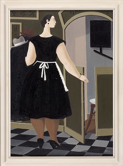 F.G. Erfmann, Vestiaire juffrouw (1952),olieverf op doek, 70,5 x 50,5 cm