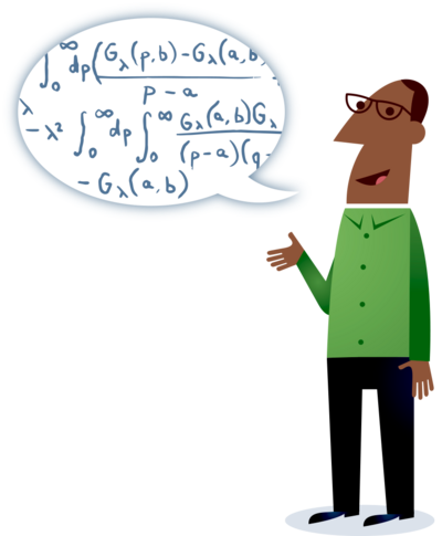 Tekening van een man die een wiskundige formule uitspreekt