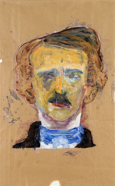 Emo Verkerk, Portret van Edgar Allen Poe, 1992, olieverf op pakpapier en plastic, 81 x 50 cm