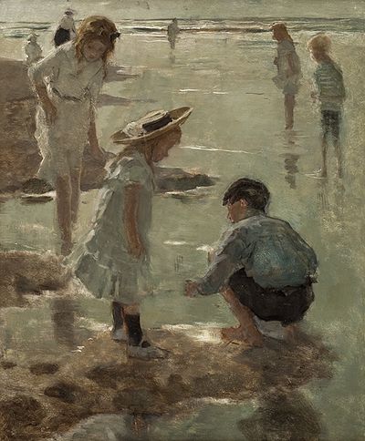 J. A. de Jonge, Kinderen aan het strand (1900), olieverf op karton, 46 x 38 cm